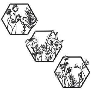 3 Pcs Metal Flower Wall Decor,farmhouse Flower Art (black)🦖